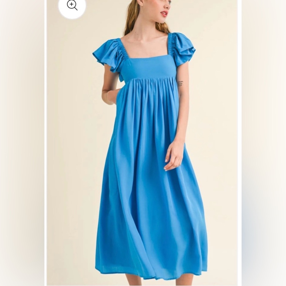 Elegant Blue Flutter Sleeve  Dress